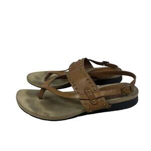 Boho Festival Lauren Ralph Lauren Ladee Brown Leather Studded Sandals Size 9.5B